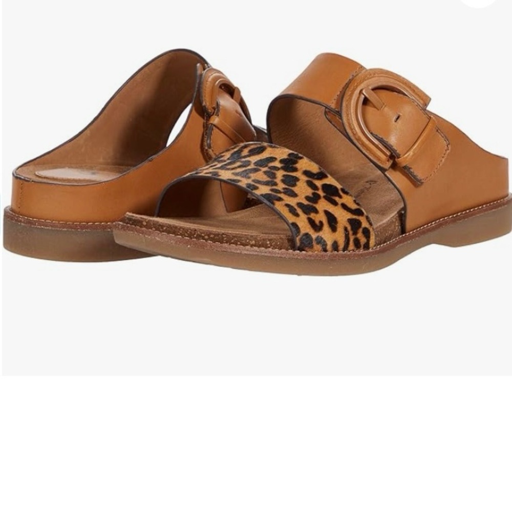 Söfft Leopard Print and Tan Leather Slide Sandals - Picture 14 of 14